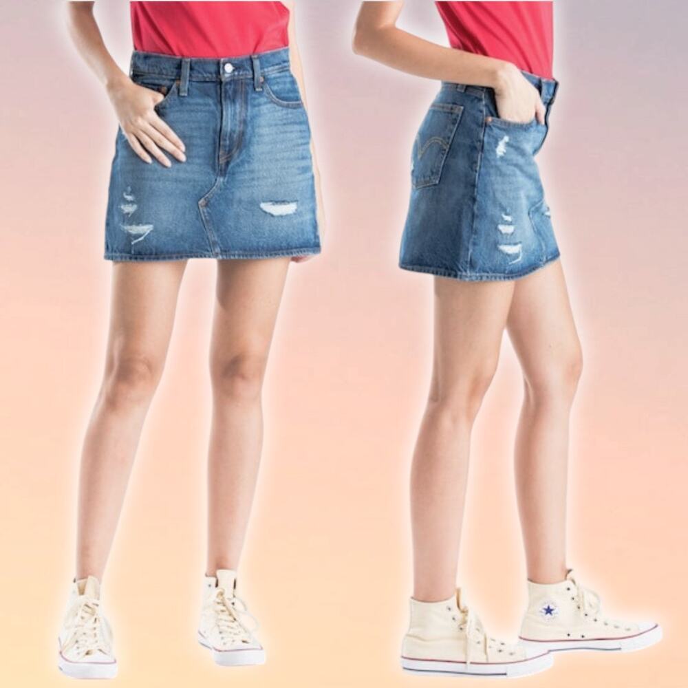 LEVI'S Women's Deconstructed Denim Mini Skirt Sz 25 Blue